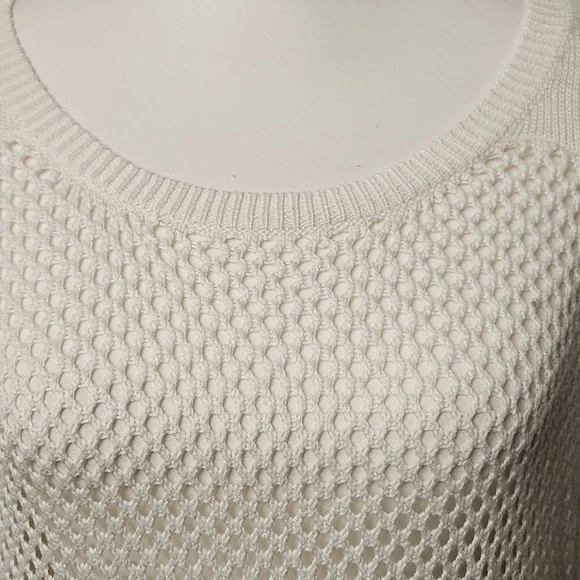 Ivory hollow out crochet knit beachy boho crewneck pullover sweater. Size xl - Picture 3 of 7